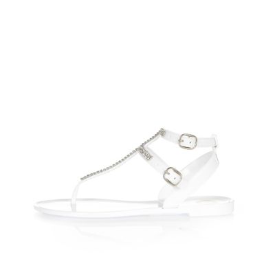 Girls white diamant&#233; jelly sandals